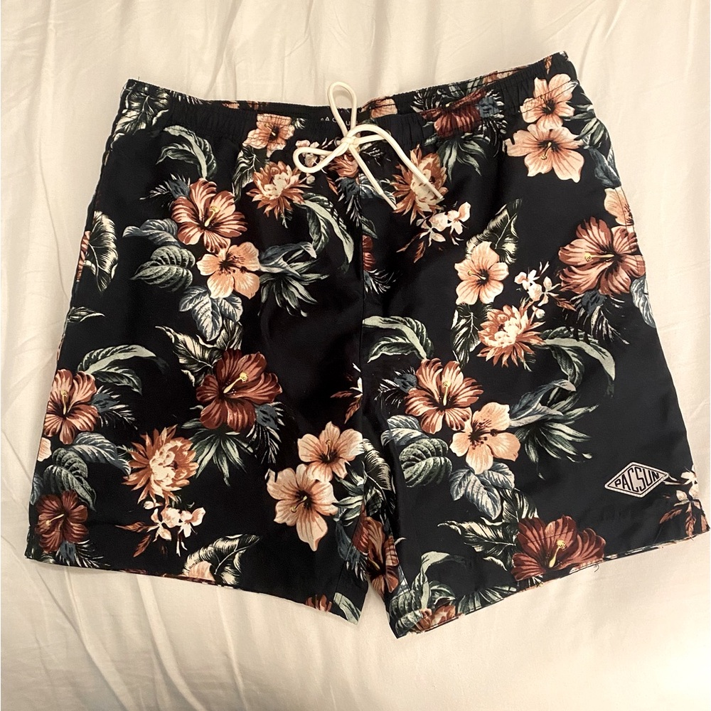 PACSUN | Men’s Medium Black & Floral Swim Trunks